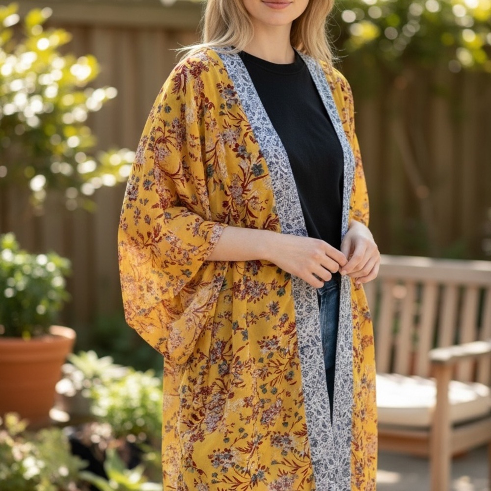 Japna Yellow Floral Duster Sz.L